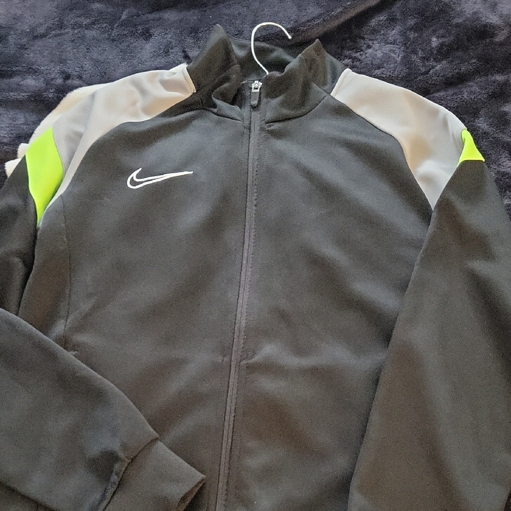 Nike Black Track Jacket with Gray and Neon Green Accents